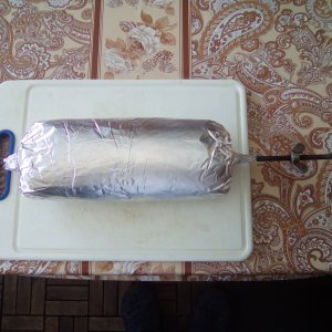 Der vorbereitete Spießbraten.